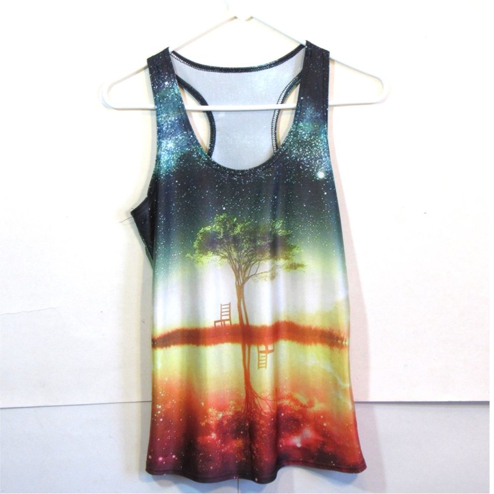 Art To Wear Y2k Tank Top Racerback Unisex Sz Sm/Med All Nature Scene Print